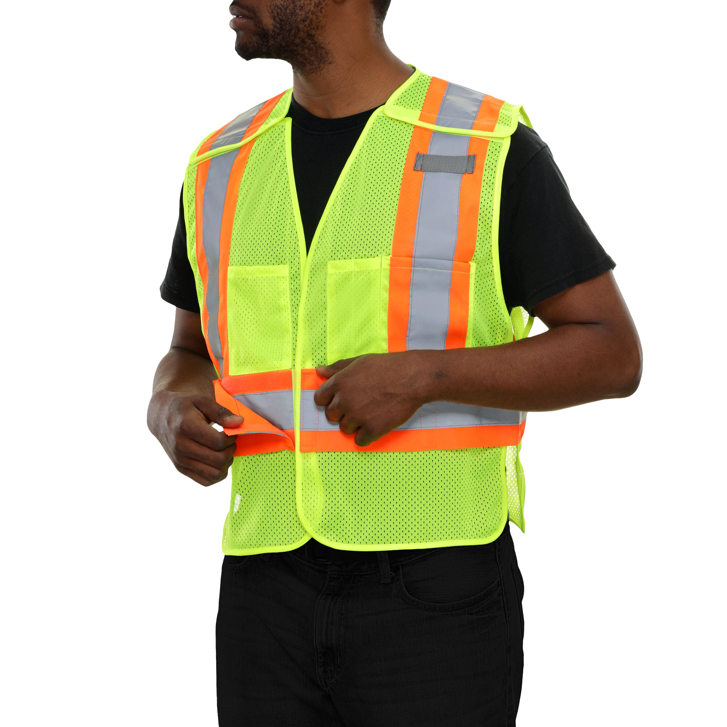 Safety Vest Hi Vis Vest 5pt Breakaway X-Back Lime Mesh w/D-Ring-eSafety Supplies, Inc