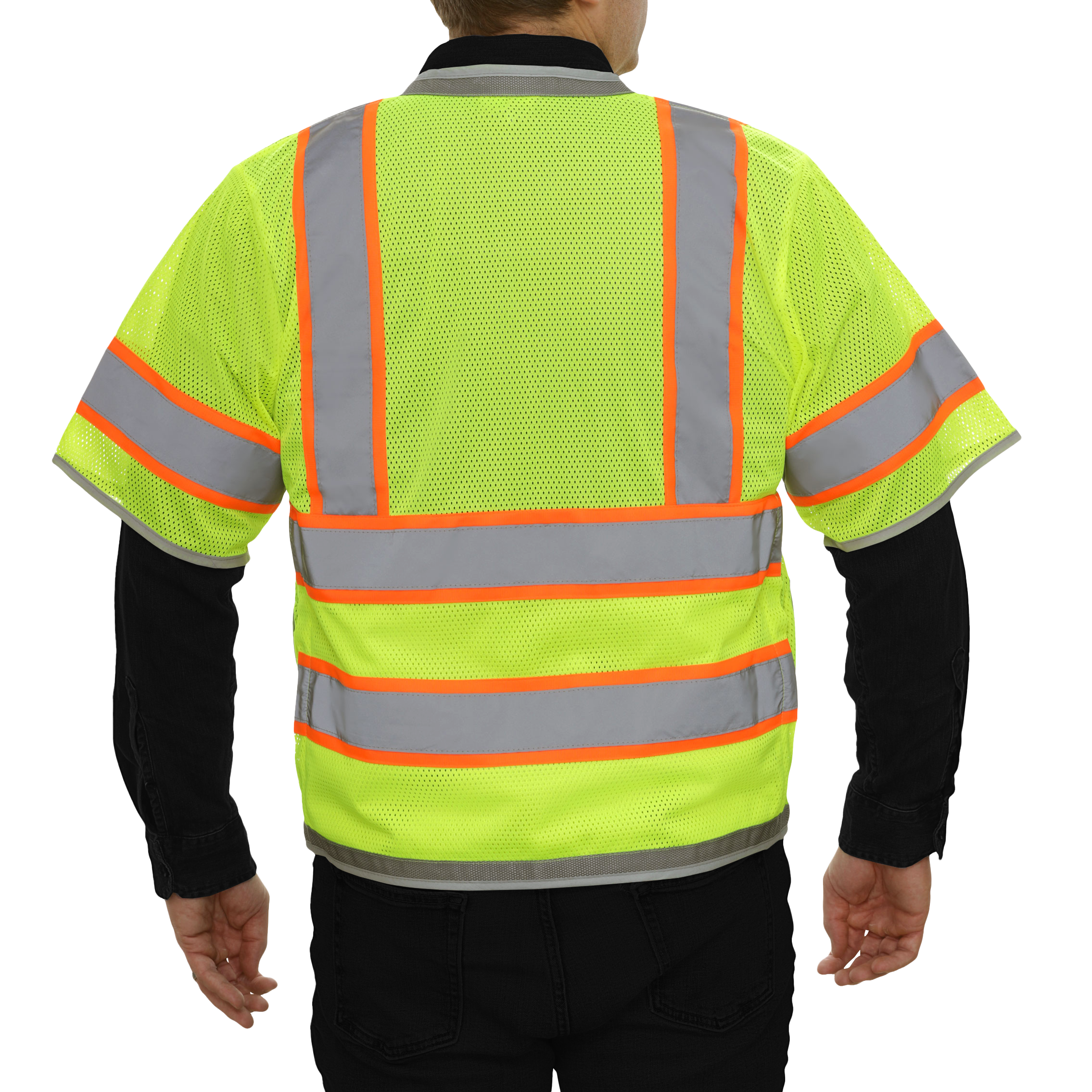 Multi-Pocket Safety Vest Hi-Vis Lime Mesh Vest Surveyor Contrasting Trim-eSafety Supplies, Inc