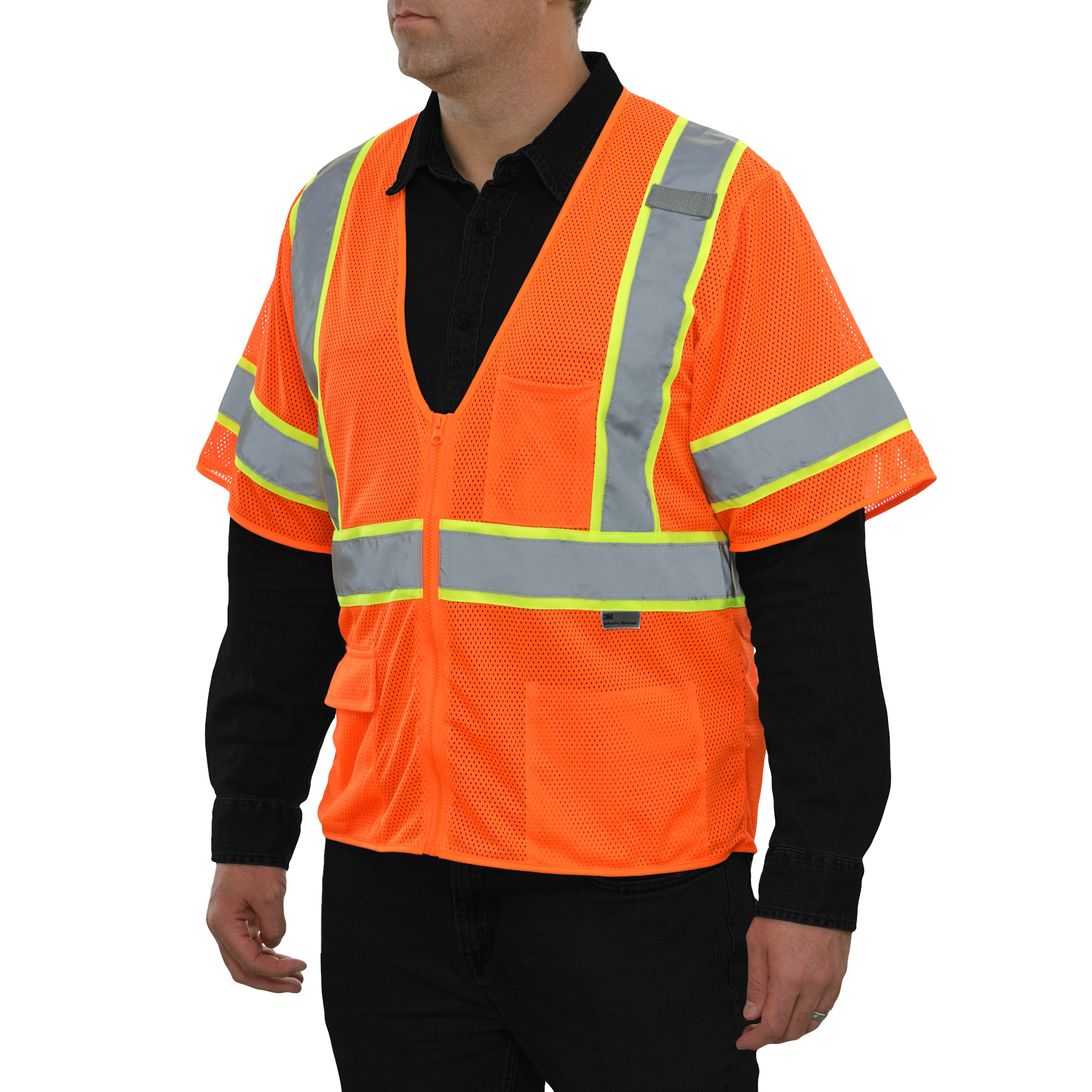 Economy Safety Vest Hi Vis Orange Vest Zip Mesh Contrasting Tape ANSI 3-eSafety Supplies, Inc