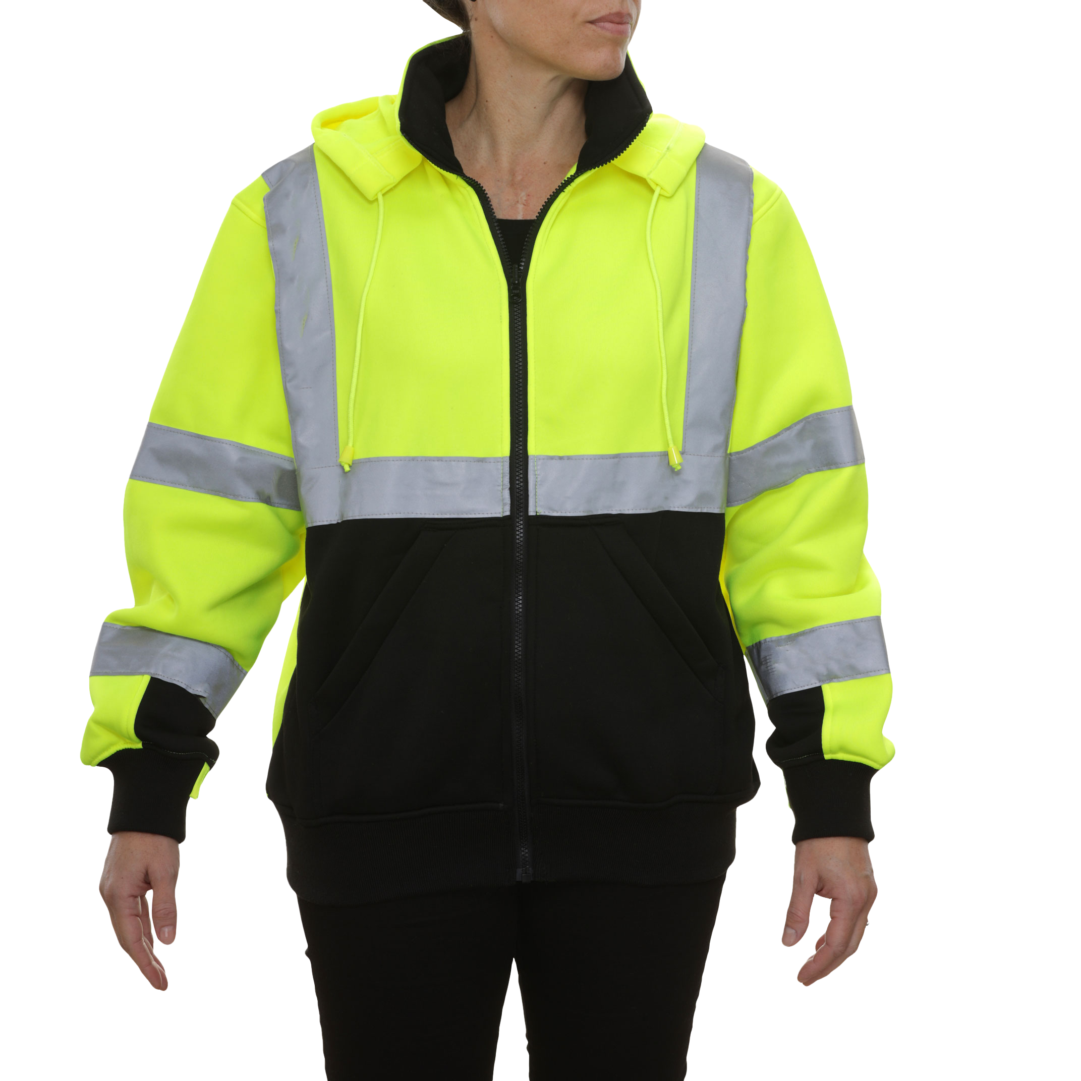 Safety Sweatshirt Hi Vis Full Zip 2-Tone Removeable Hood 10.5oz-eSafety Supplies, Inc