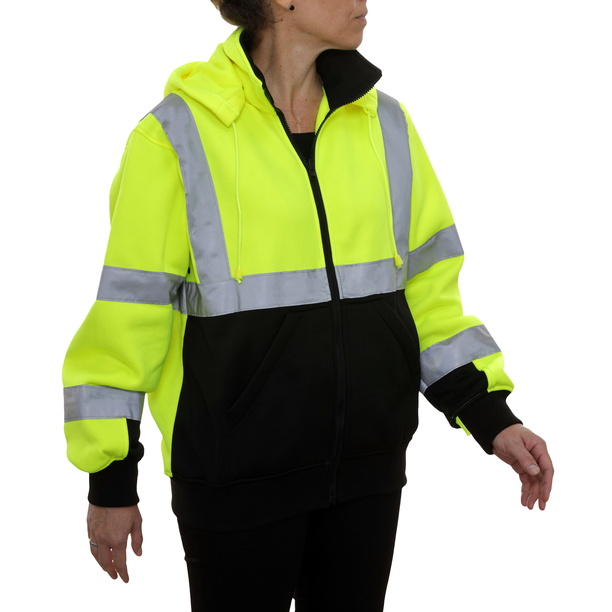 Safety Sweatshirt Hi Vis Full Zip 2-Tone Removeable Hood 10.5oz-eSafety Supplies, Inc