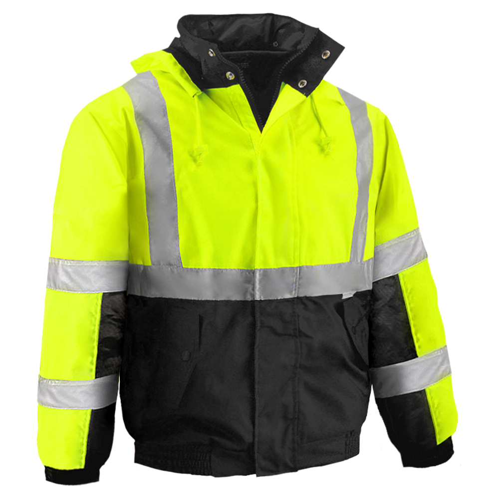 Safety Jacket Hi Vis Bomber Zip-Out Liner Breathable Waterproof Lime & Black-eSafety Supplies, Inc