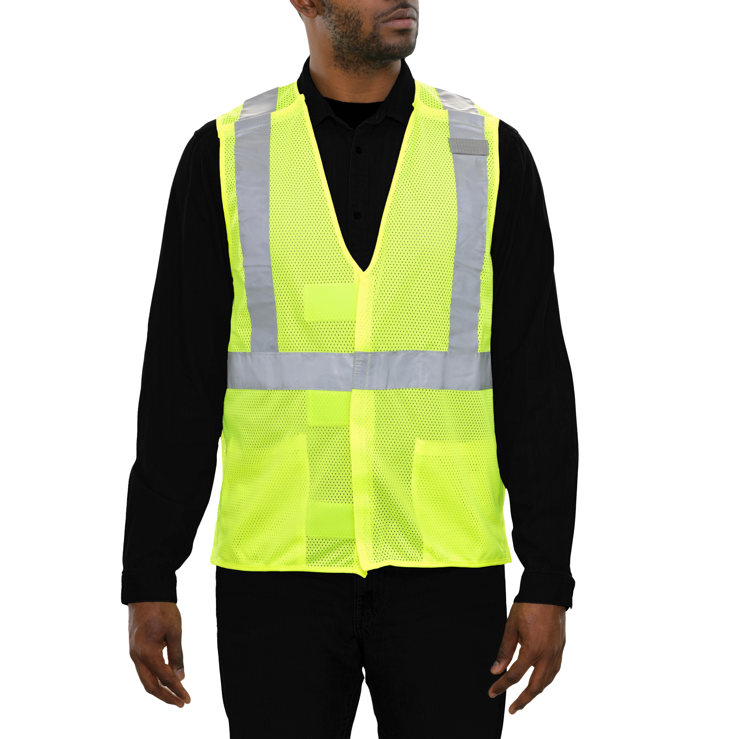 Safety Vest Hi Vis Vest X-Back Lime 5pt Breakaway Mesh ANSI 2-eSafety Supplies, Inc