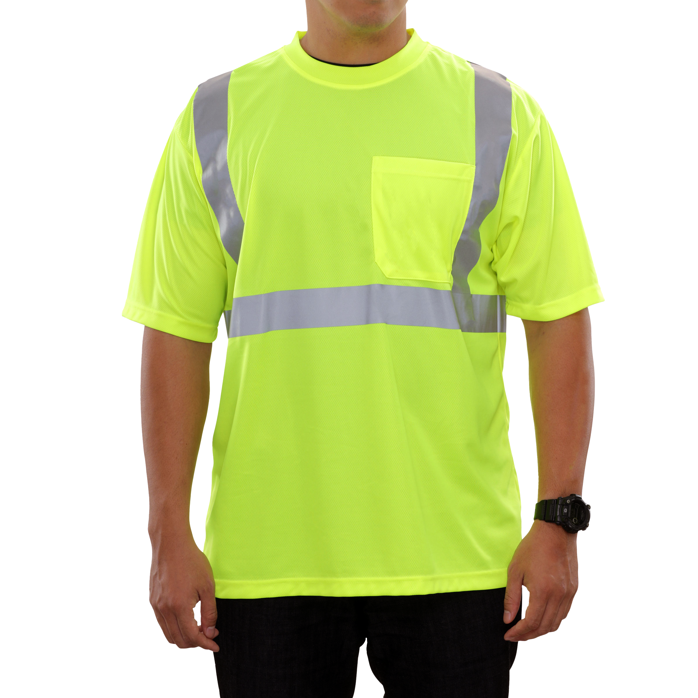 Reflective Apparel High Visibility Safety Pocket Shirt Lime Birdseye X-Back-eSafety Supplies, Inc