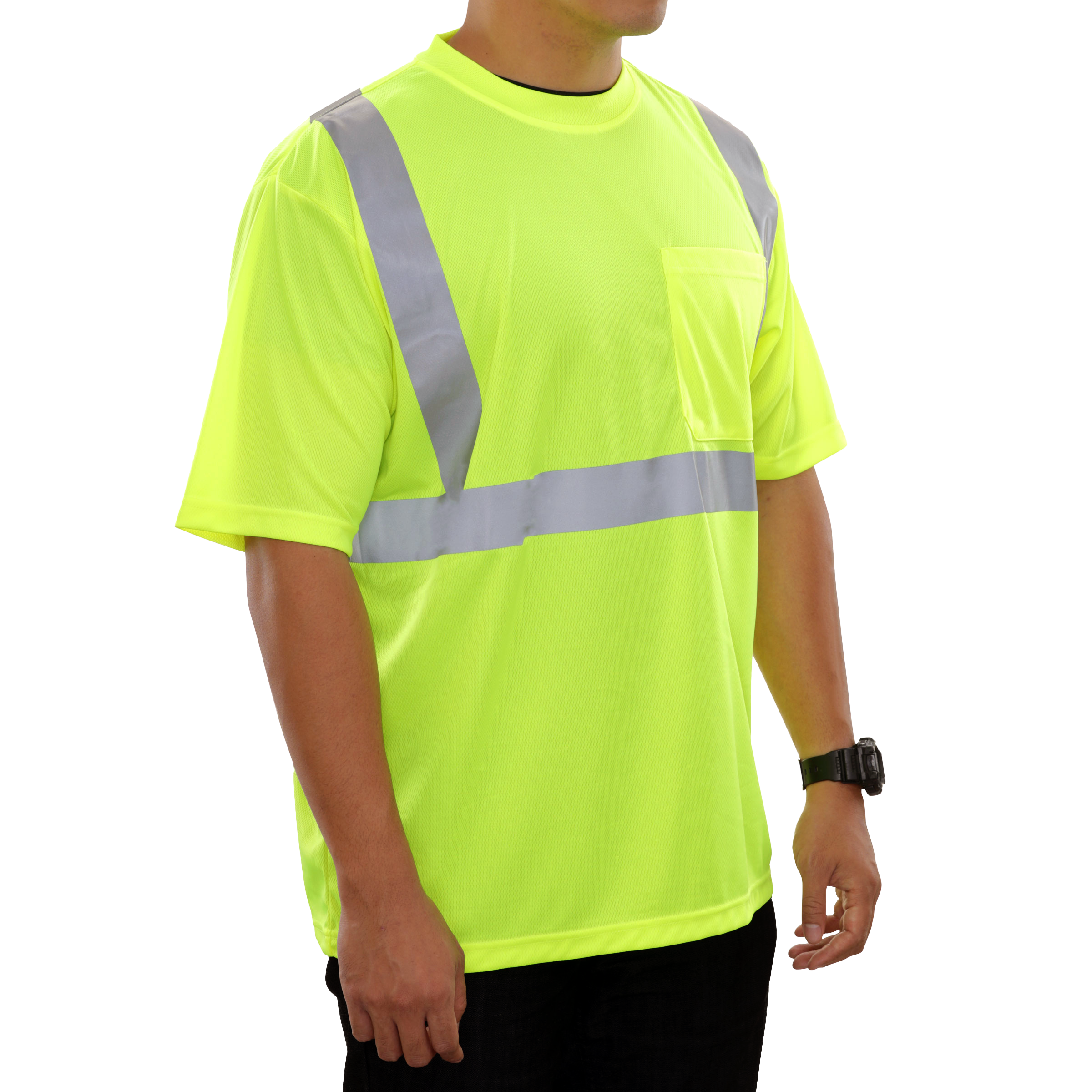 Reflective Apparel High Visibility Safety Pocket Shirt Lime Birdseye X-Back-eSafety Supplies, Inc