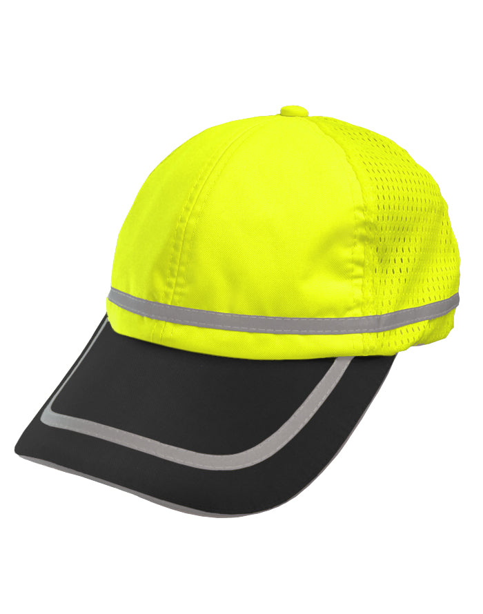 Safety Baseball Hat Hi Vis Cap Adjustable Cotton Sweatband Lime & Black-eSafety Supplies, Inc