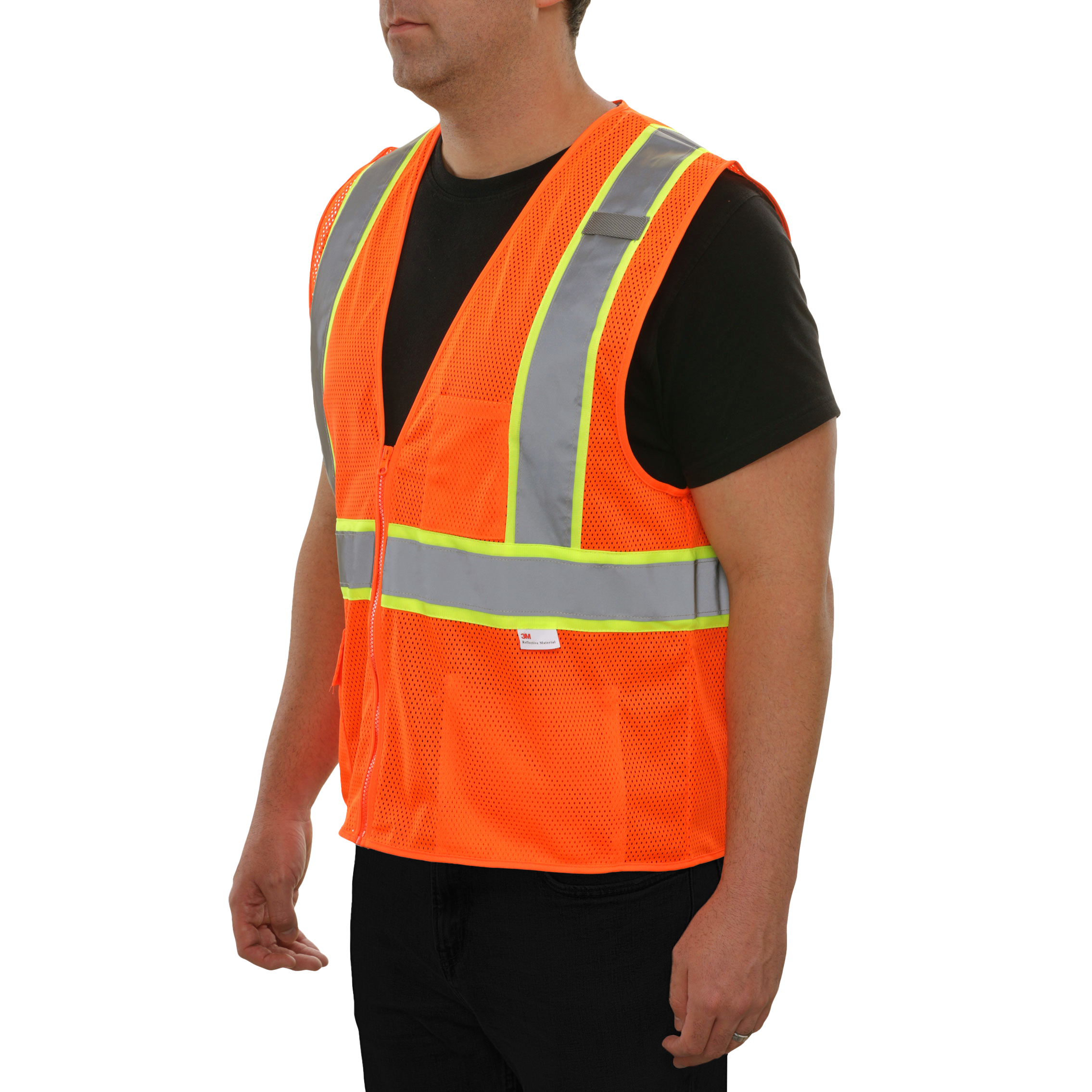 Economy Safety Vest Hi Vis Orange Vest Zip Mesh Contrasting Tape ANSI 2-eSafety Supplies, Inc