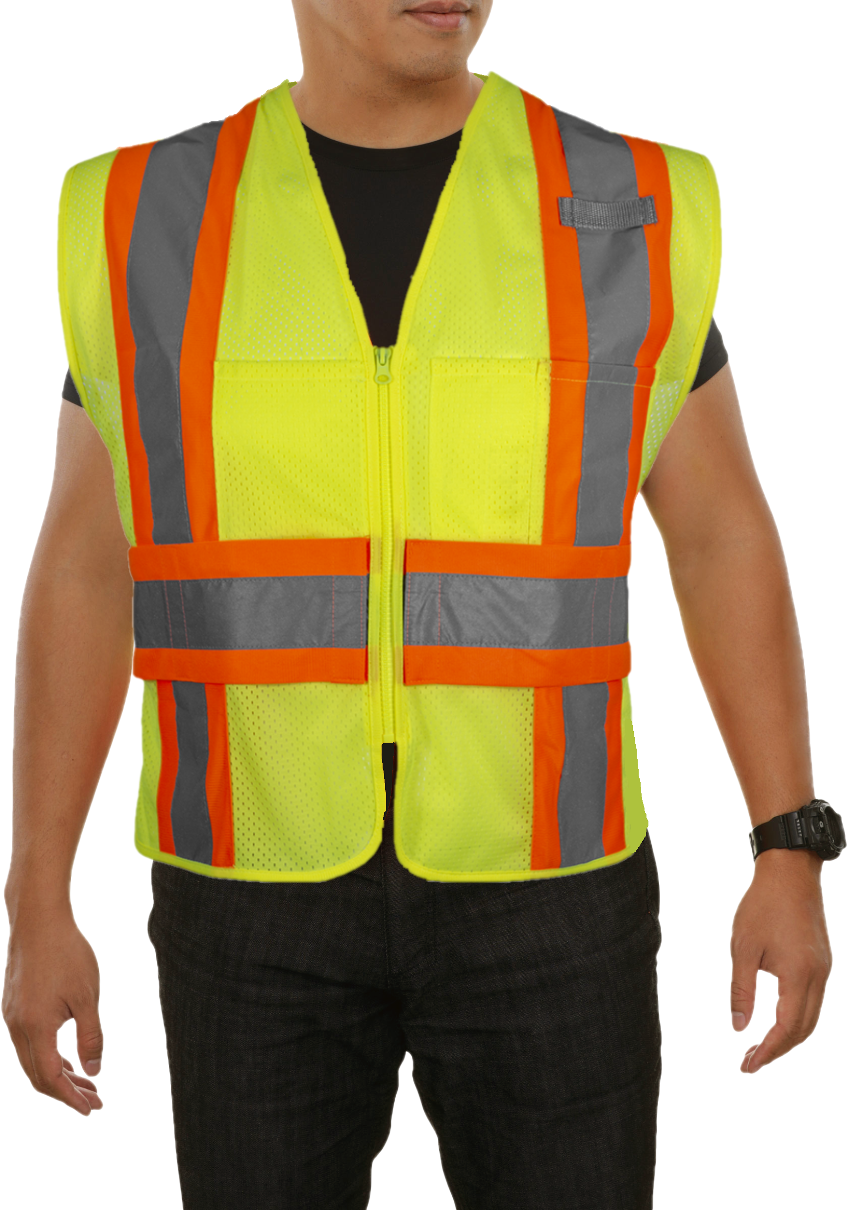 Safety Vest Hi Vis Mesh DOT Contrasting Trim in Orange Adj Side Wraps ANSI 2-eSafety Supplies, Inc