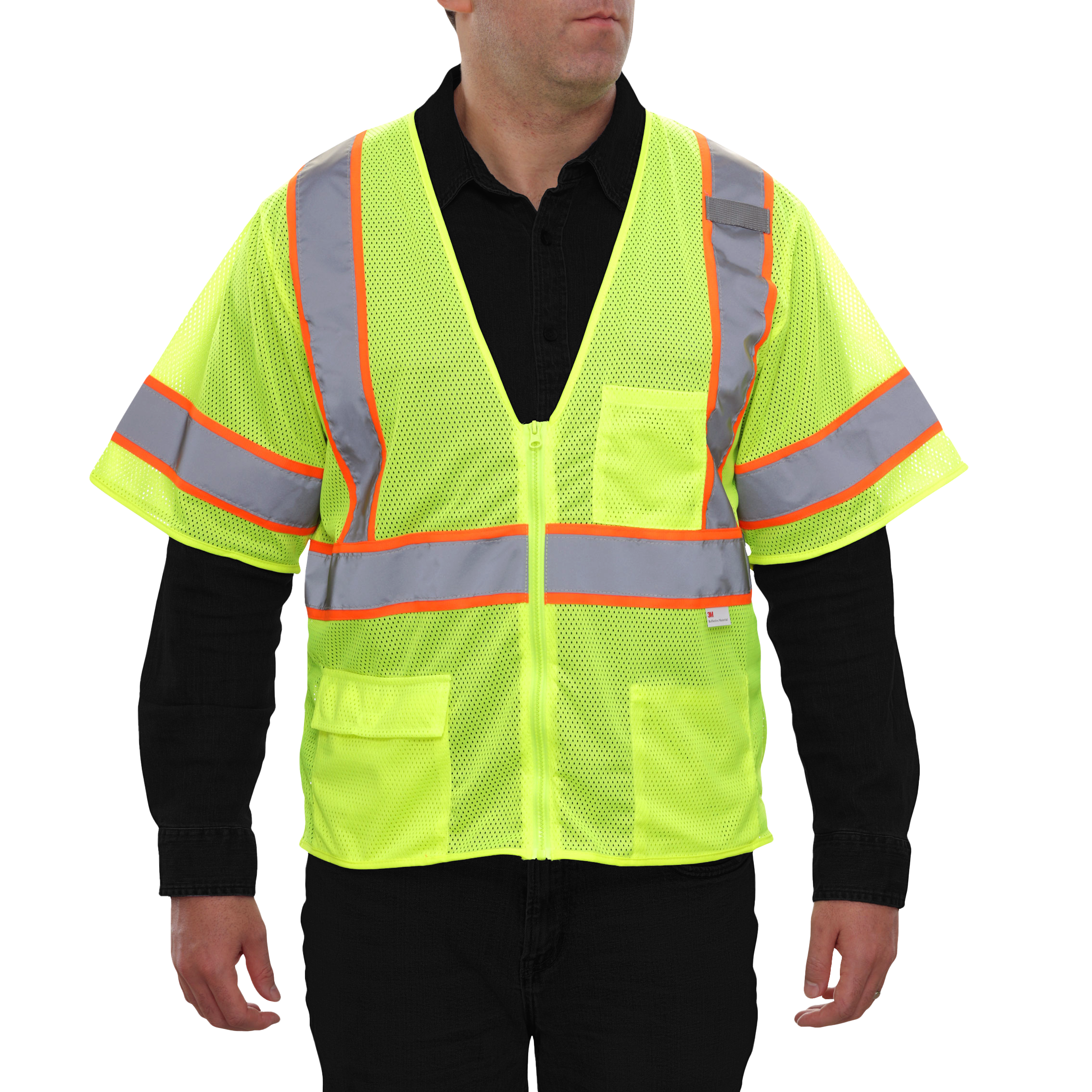 Economy Safety Vest Hi Vis Vest Zip Mesh Contrasting Tape ANSI 3-eSafety Supplies, Inc