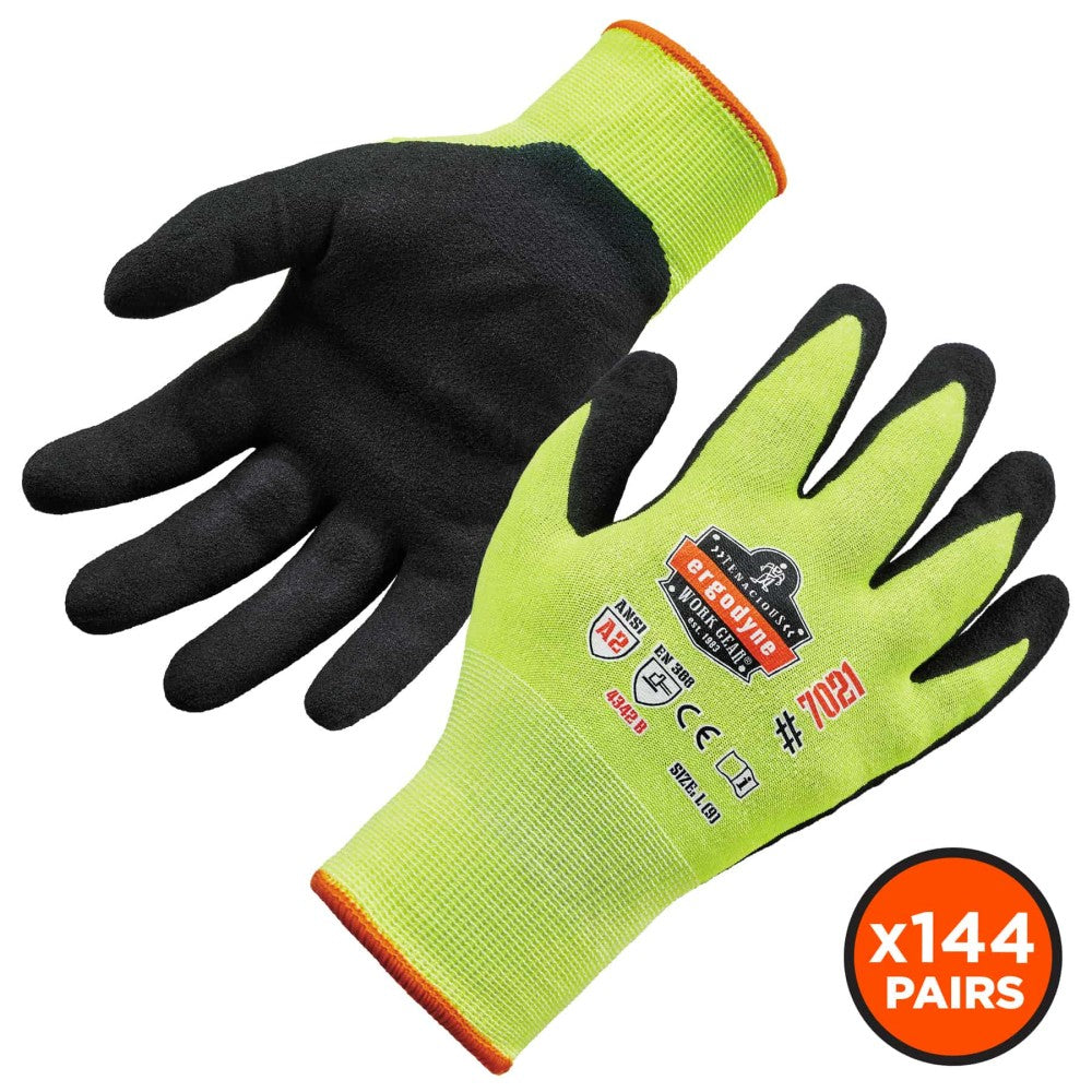 ProFlex 7021-CASE Hi-Vis Nitrile-Coated Cut-Resistant Gloves - ANSI A2, WSX Wet Grip (144-Pair)-eSafety Supplies, Inc
