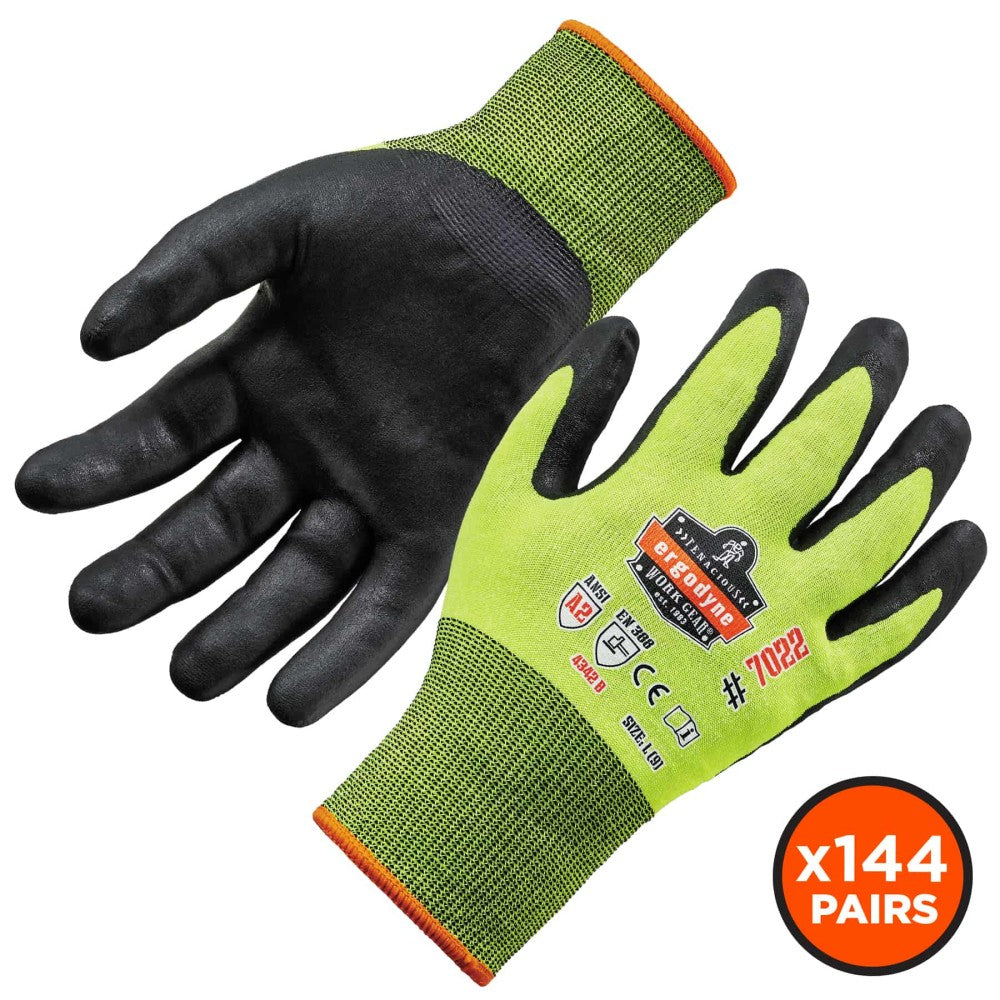 ProFlex 7022-CASE Hi-Vis Nitrile-Coated Cut-Resistant Gloves - ANSI A2, DSX Dry Grip (144-Pair)-eSafety Supplies, Inc
