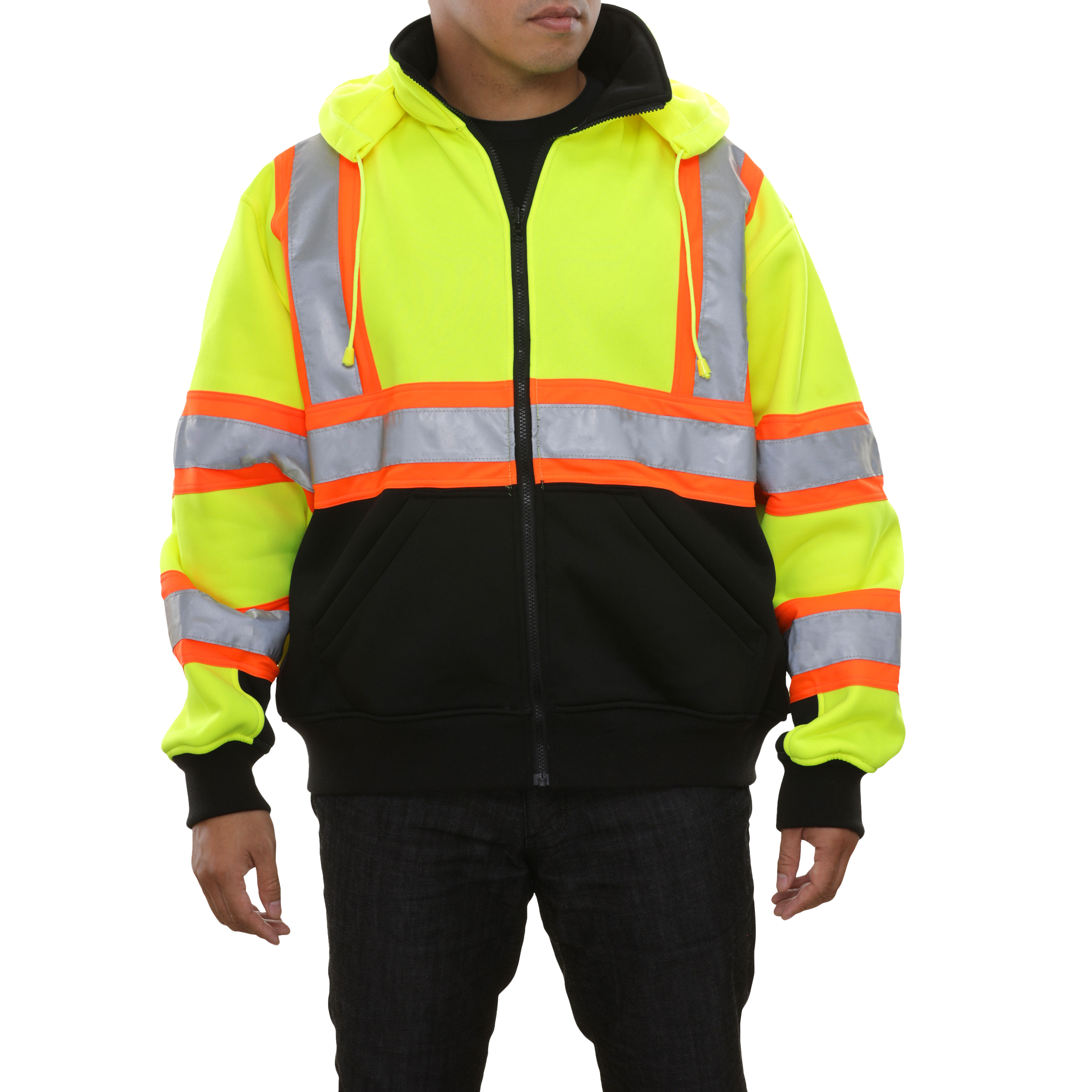 Safety Sweatshirt Hi Vis Full Zip 2-Tone Contrasting X-Back Removeable Hood-eSafety Supplies, Inc