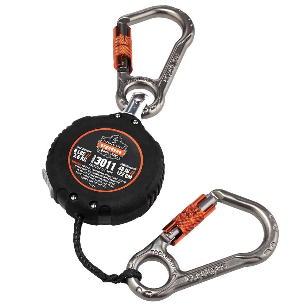 Squids 3011 Retractable Tool Lanyard - Locking Carabiner + Swivel Carabiner Mount - 8lbs-eSafety Supplies, Inc