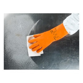 Ansell Orange AlphaTec 87-208 Cotton Flocking Lined 28.7 Mil Unsupported Natural Latex Rubber Chemical Resistant Gloves - Dozen