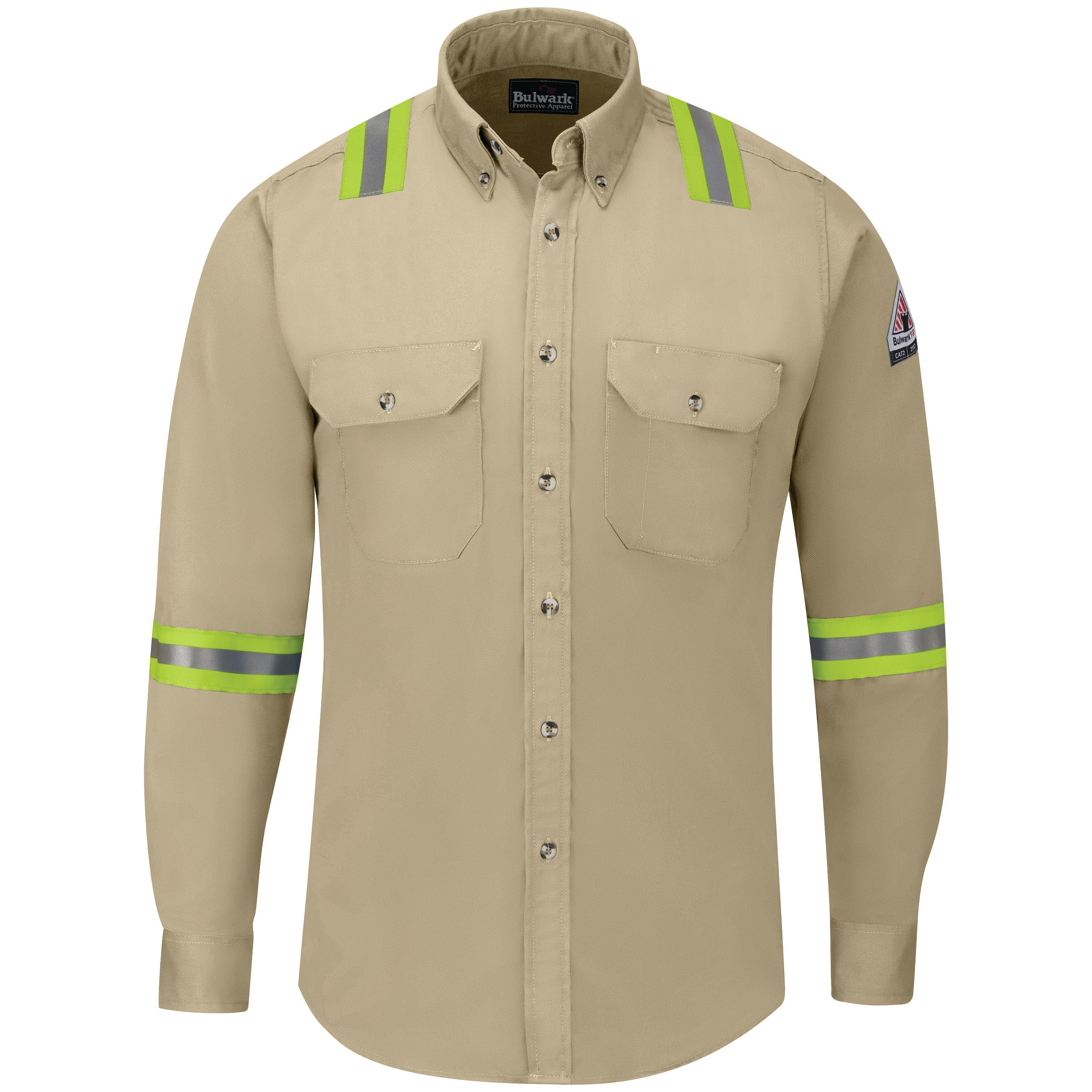 Men's Midweight FR Enhanced Visibility Shirt SLEV - Khaki-eSafety Supplies, Inc