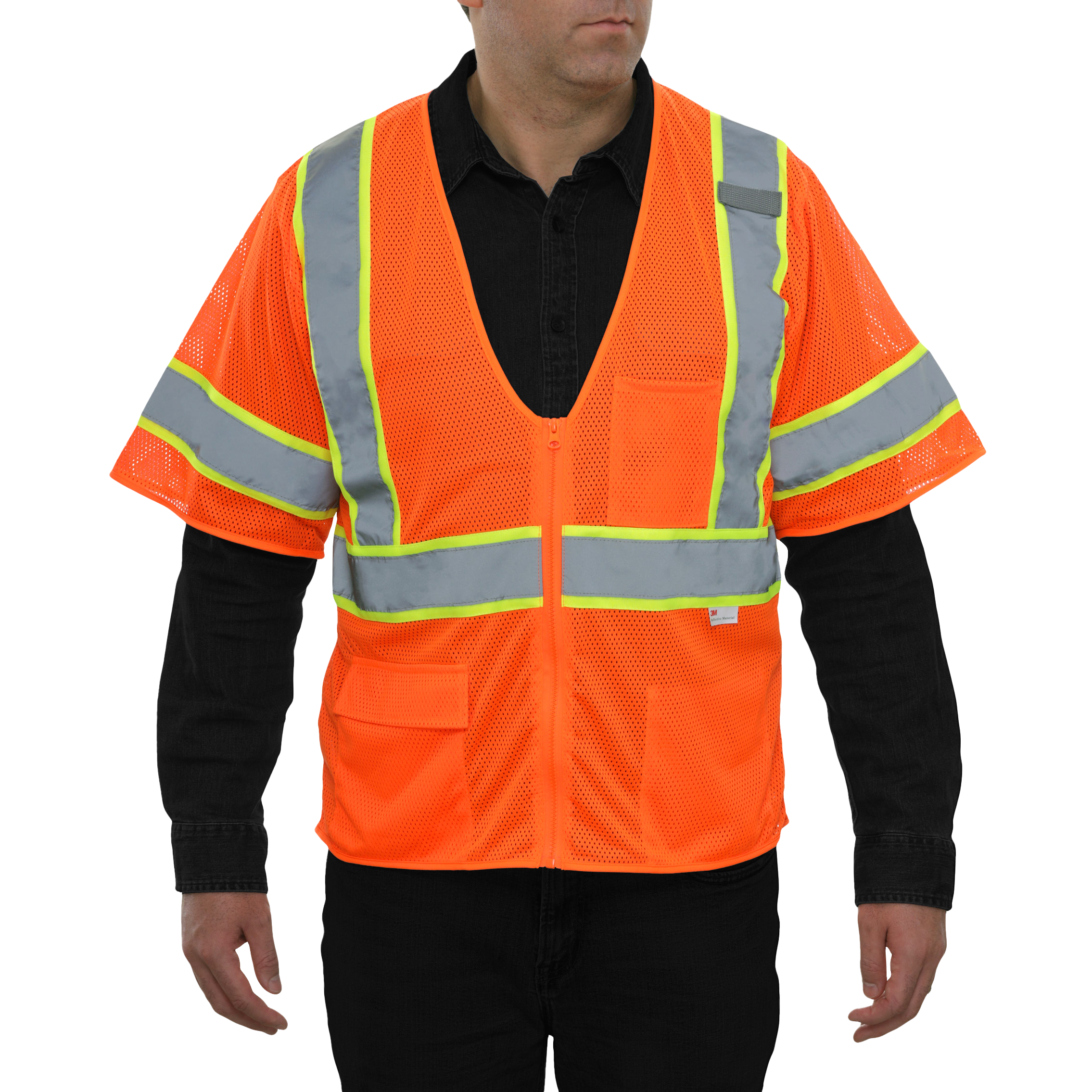 Economy Safety Vest Hi Vis Orange Vest Zip Mesh Contrasting Tape ANSI 3-eSafety Supplies, Inc