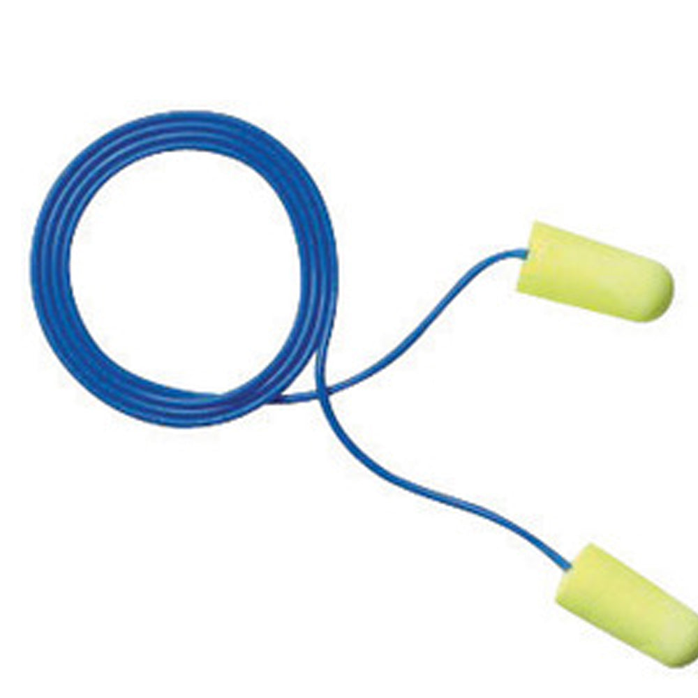 3M E-A-Rsoft Yellow Neons Tapered Foam/Polyurethane Roll Down Corded Earplugs 1 Pair Per Poly Bag (100 Pairs Corded Earplug - Pack)-eSafety Supplies, Inc