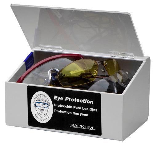 Rack'Em Racks-10 Pair Safety Glass/60 Pair Foam Ear Plug Dispenser White Plastic with Clear Lid-eSafety Supplies, Inc
