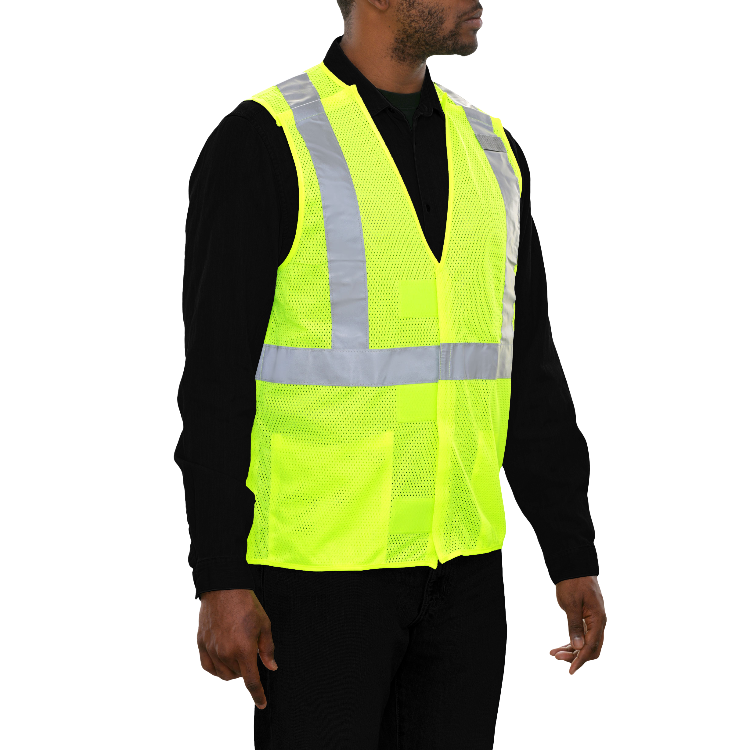 Safety Vest Hi Vis Vest X-Back Lime 5pt Breakaway Mesh ANSI 2-eSafety Supplies, Inc
