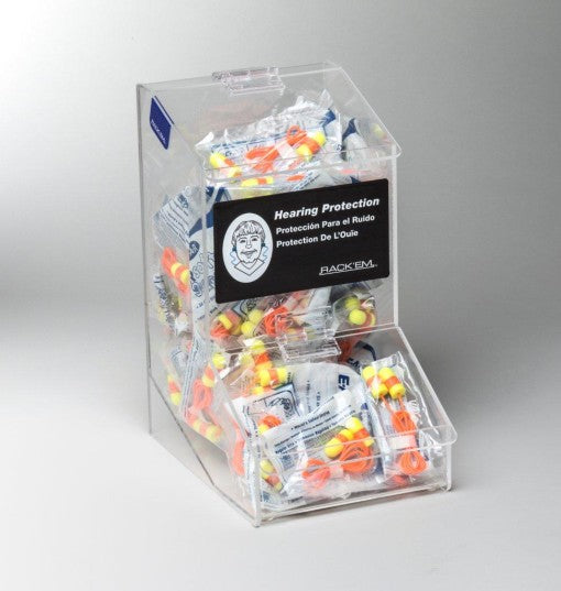 Rack'Em Racks-1-Compartment Finger Cot / Universal Dispenser,CLEAR PLASTIC with clear lid, table or wall mount for easy access, (Also holds 100-Pair Foam Ear Plugs)-eSafety Supplies, Inc