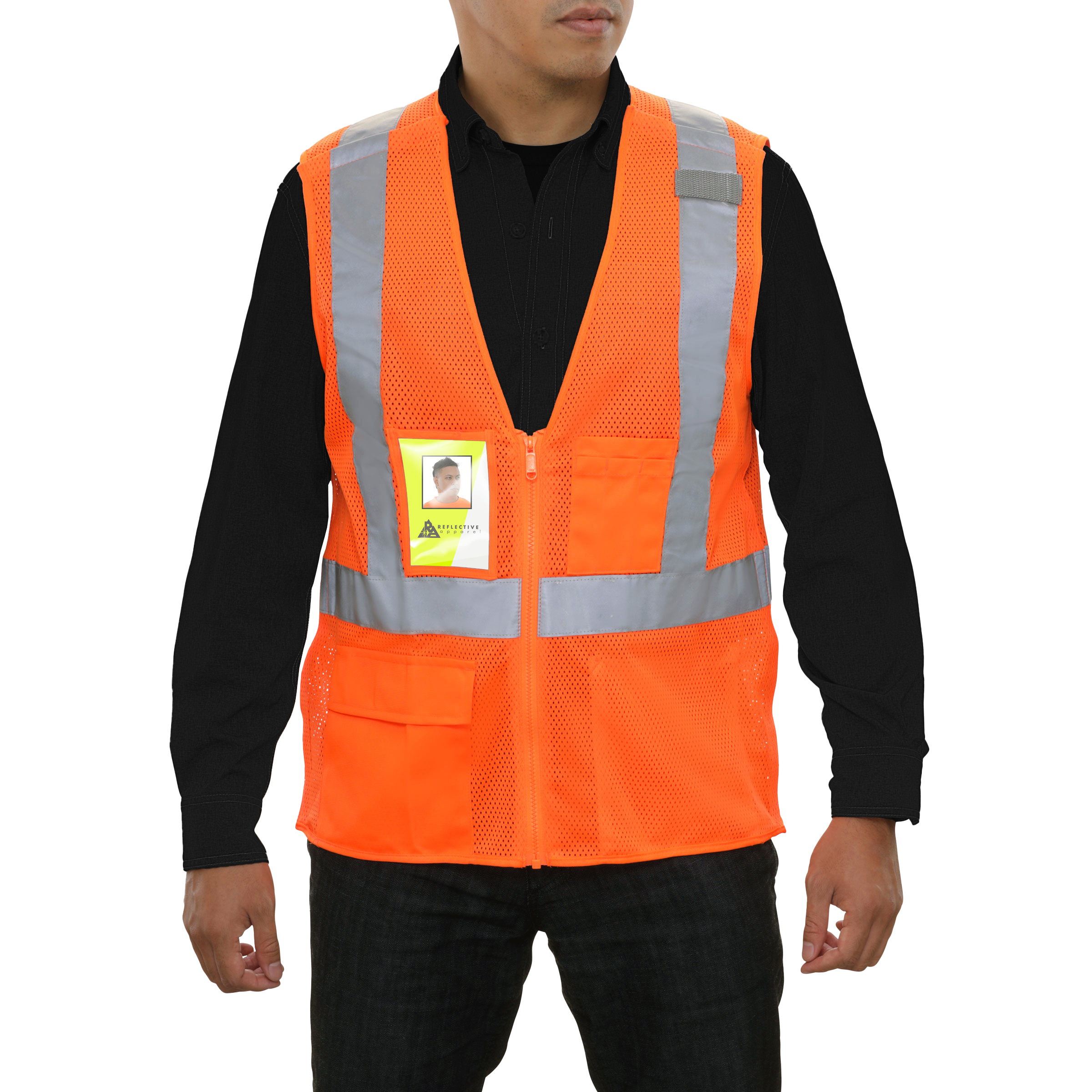 Safety Vest Clear ID Pocket 5pt Breakaway X-Back Orange Zip Mesh-eSafety Supplies, Inc