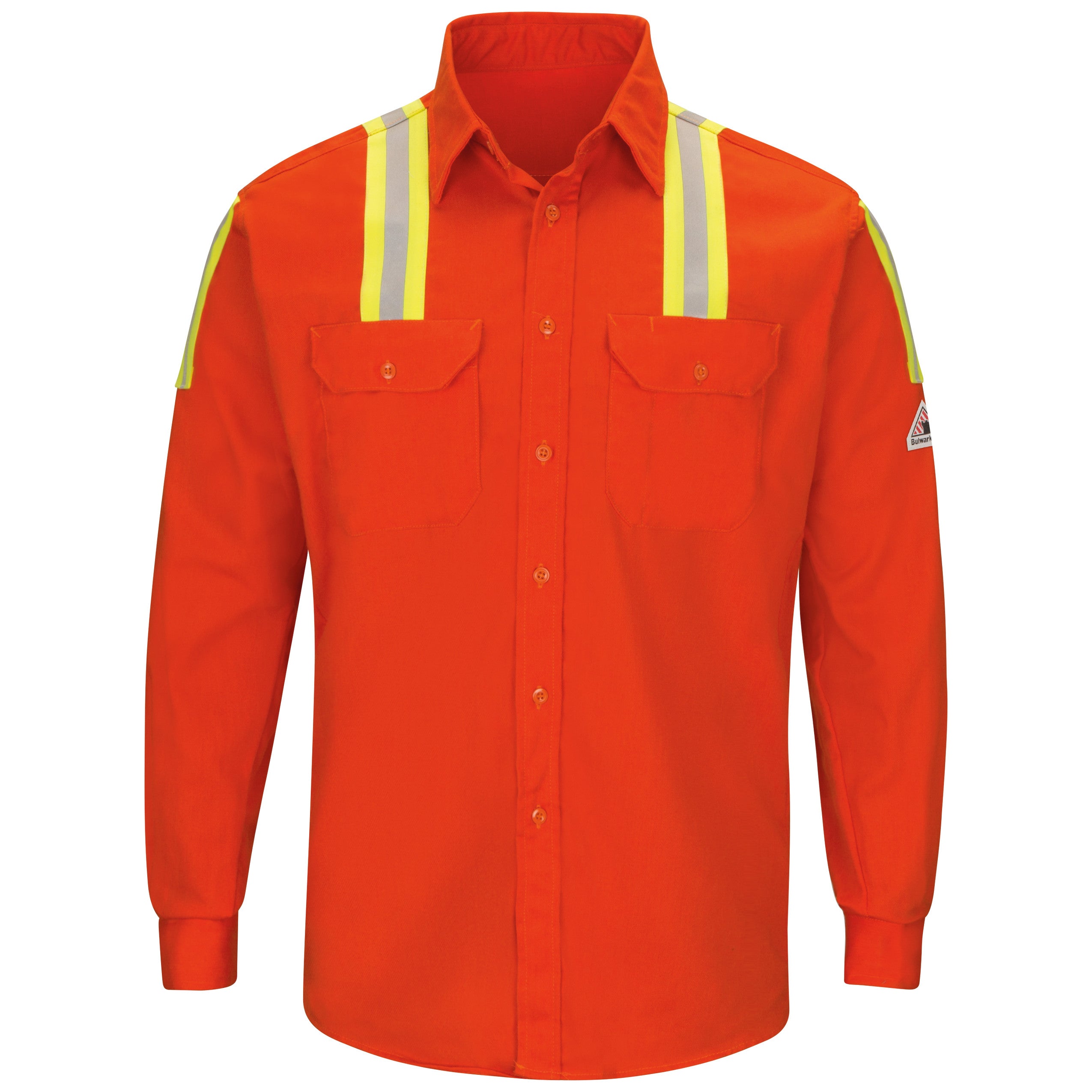 Men's Midweight FR Enhanced Visibility Uniform Shirt with Silver/Yellow Striping SLAT - Orange-eSafety Supplies, Inc