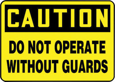 Accuform Signs 10" X 14" Black And Yellow 0.040" Aluminum Equipment Sign "CAUTION DO NOT OPERATE WITHOUT GUARDS" With Round Corner-eSafety Supplies, Inc