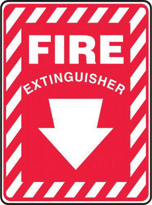 Accuform Signs 14" X 10" White And Red 0.040" Aluminum Fire And Emergency Sign "FIRE EXTINGUISHER " With Round Corner-eSafety Supplies, Inc
