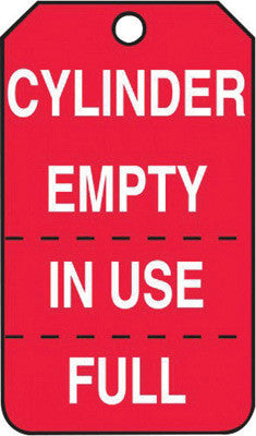 Accuform Signs 5 3/4" X 3 1/4" White And Red 10 mil PF-Cardstock English, Perforated Cylinder Status Tag "CYLINDER EMPTY IN USE/FULL" With 3/8" Plain Hole-eSafety Supplies, Inc