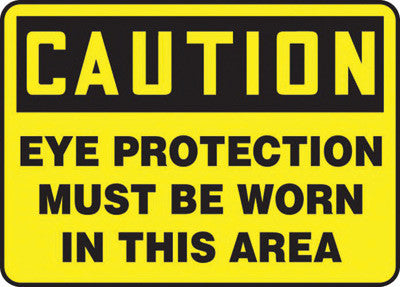 Accuform Signs 7" X 10" Black And Yellow 0.055" Plastic PPE Sign "CAUTION EYE PROTECTION MUST BE WORN IN THIS AREA" With 3/16" Mounting Hole And Round Corner-eSafety Supplies, Inc