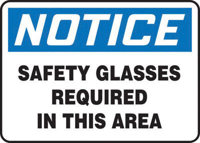 Accuform Signs 10" X 14" Black, Blue And White 0.055" Plastic PPE Sign "NOTICE SAFETY GLASSES REQUIRED IN THIS AREA" With 3/16" Mounting Hole And Round Corner-eSafety Supplies, Inc