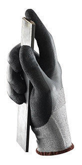 Ansell Size 10 HyFlex Medium Weight Cut And Abrasion Resistant Dark Gray And Black Nitrile 3/4 Dipped Palm Coated Work Gloves With Gray High Performance Polyethylene And Nylon Plaited Liner,-eSafety Supplies, Inc