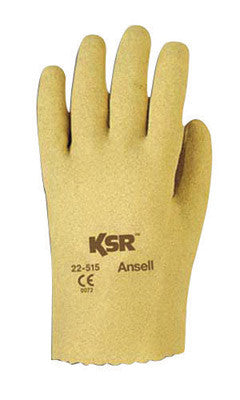 Ansell Size 10 KSR Light Duty Multi-Purpose Cut And Abrasion Resistant Tan Vinyl Fully Coated Work Gloves With Interlock Knit Liner And Slip-On Cuff-eSafety Supplies, Inc