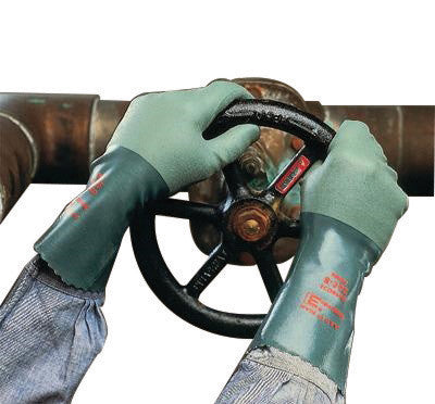 Ansell Size 10 Green Scorpio 12" Interlock Knit Lined 15 mil Neoprene Fully Coated Heavy Duty Chemical Resistant Gloves With Rough Finish And Gauntlet Cuff-eSafety Supplies, Inc