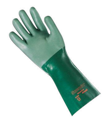 Ansell Size 8 Green Scorpio 14" Interlock Knit Lined 30 mil Neoprene Fully Coated Heavy Duty Chemical Resistant Gloves With Rough Finish And Gauntlet Cuff-eSafety Supplies, Inc