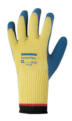 Ansell Size 8 PowerFlex Plus Heavy Duty Cut Resistant Blue Natural Rubber Latex Palm Coated Work Gloves With DuPont Kevlar Liner And Knit Wrist-eSafety Supplies, Inc