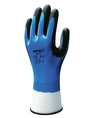 SHOWA Best Size 9 Blue, White And Black Nitrile Polyester/Nylon Knit/Acrylic Terry Lined Cold Weather Gloves With Elastic Cuff And Wing Thumb-eSafety Supplies, Inc