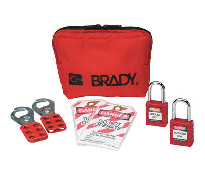Brady Red 1 1/2" W Plastic Personal Padlock Pouch Includes Group Lockout Hasps, Heavy Duty Lockout Tags, Keyed-Alike Safety Padlocks And Lockout Belt Pouch-eSafety Supplies, Inc