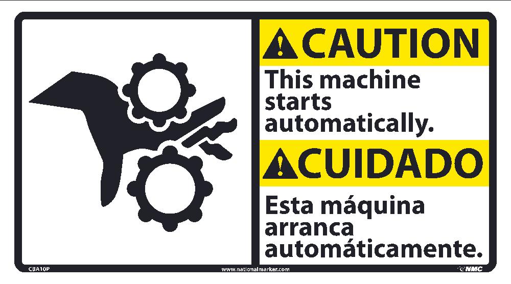 Caution Automatic Machine Start Sign - Bilingual-eSafety Supplies, Inc