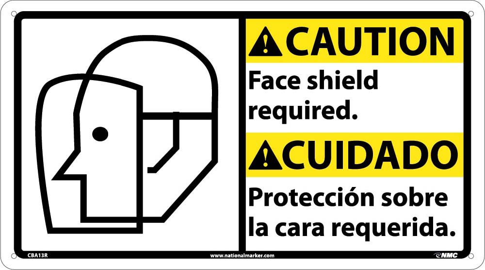 Caution Face Shield Required Sign - Bilingual-eSafety Supplies, Inc