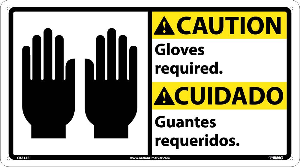 Caution Gloves Required Sign - Bilingual-eSafety Supplies, Inc