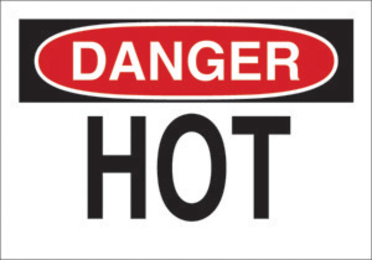 Brady® 10" X 14" X .006" Black/Red On White .01" B-302 Polyester Danger Sign "HOT"-eSafety Supplies, Inc