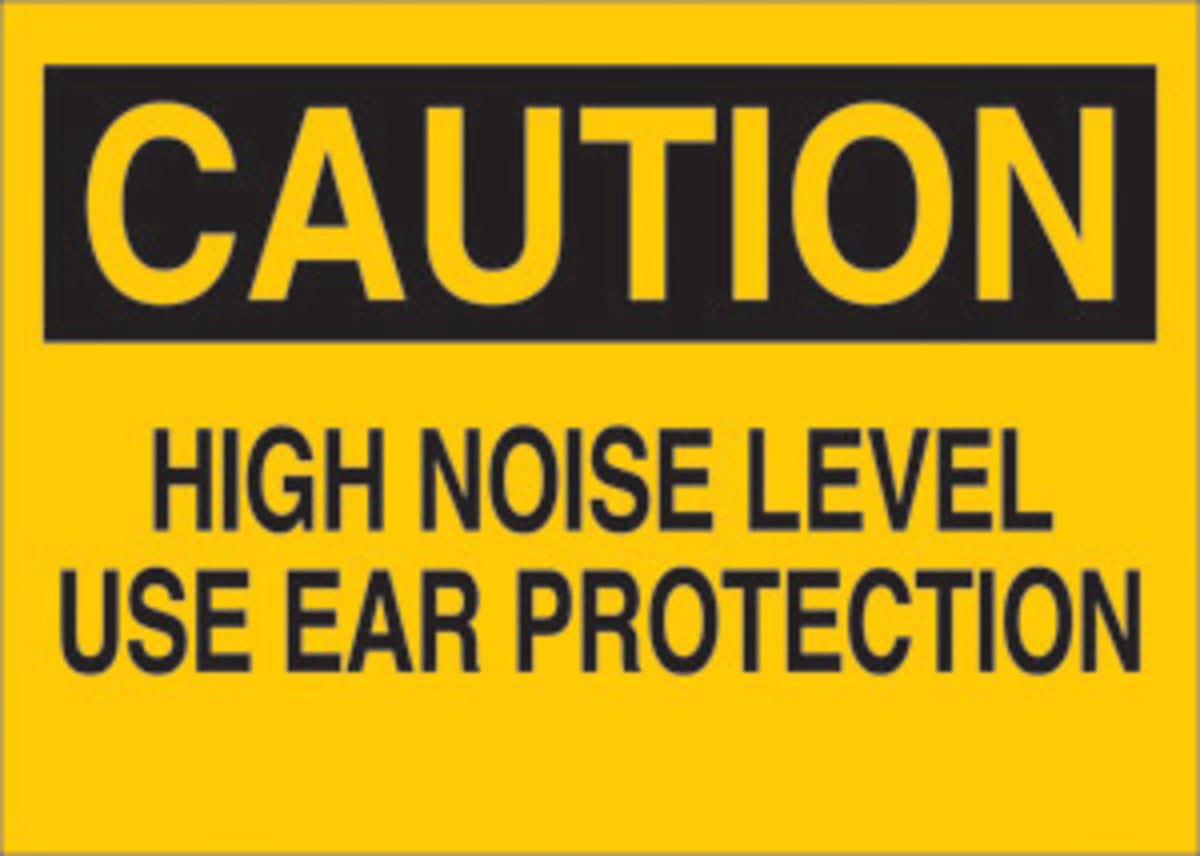 Brady® 10" X 14" X .06" Black On Yellow .0591" B-401 Polystyrene Caution Sign "HIGH NOISE LEVEL USE EAR PROTECTION"-eSafety Supplies, Inc