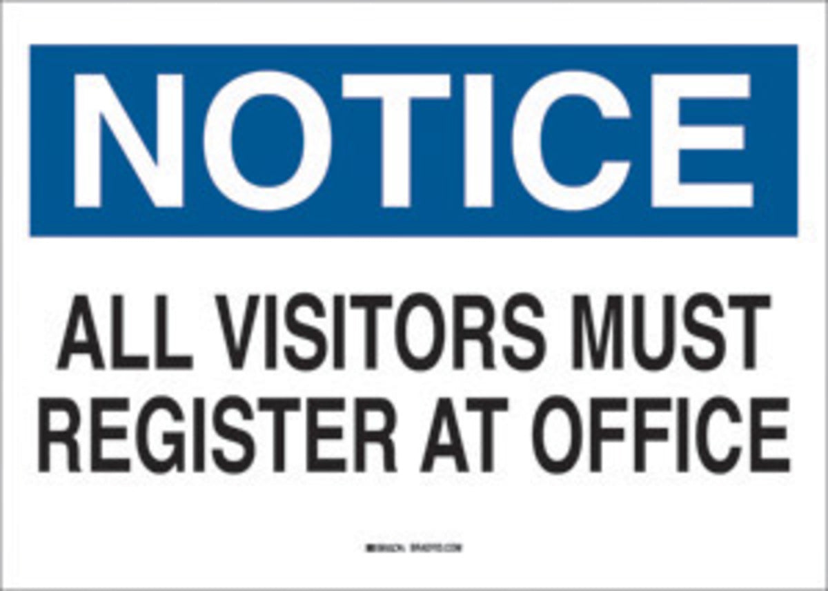 Brady® 10" X 14" X .06" Black/Blue On White .0591" B-401 Polystyrene Safety Sign "ALL VISITORS MUST REGISTER AT OFFICE"-eSafety Supplies, Inc