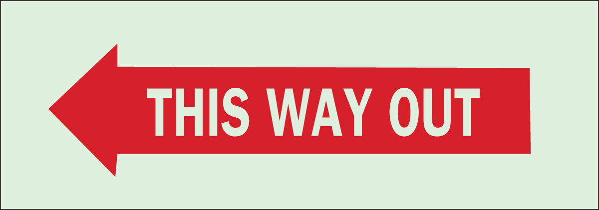 Brady® 3 1/2" X 10" X .008" Red On Glow .0079" B-324 Polyester Exit And Entry Sign "THIS WAY OUT"-eSafety Supplies, Inc