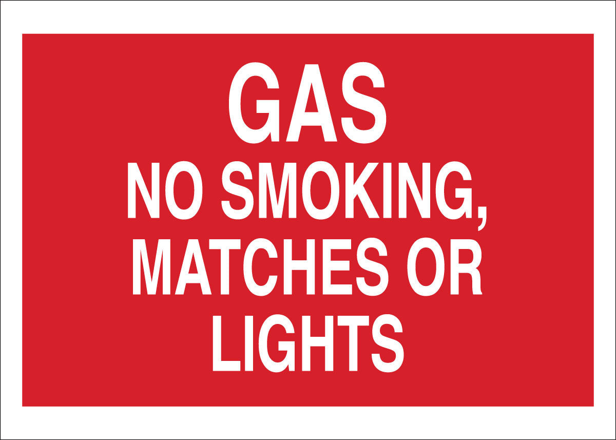 Brady® 7" X 10" X .006" White On Red .01" B-302 Polyester Safety Sign "GAS NO SMOKING, MATCHES OR LIGHTS"-eSafety Supplies, Inc