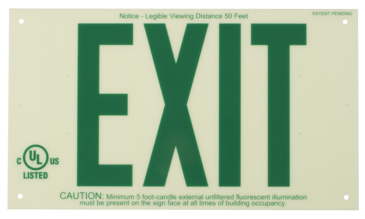 Brady® 8 1/2" X 15" X .063" Green On Glow .0717" B-374 Polyester/Polystyrene Safety Sign "EXIT"-eSafety Supplies, Inc