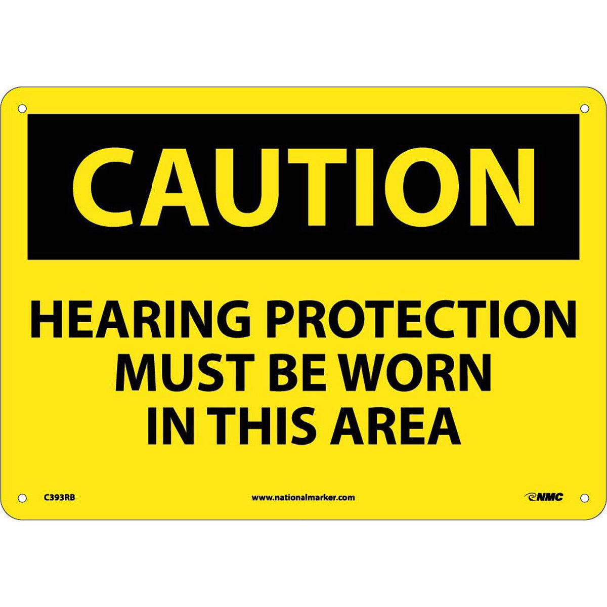 NM 10" X 14" Yellow .05" Rigid Plastic Personal Protective Equipment Sign "CAUTION HEARING PROTECTION MUST BE WORN IN THIS AREA"-eSafety Supplies, Inc