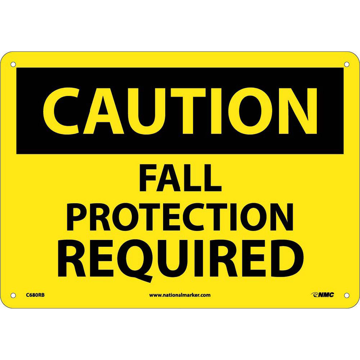 NM 10" X 14" Yellow .05" Rigid Plastic Personal Protective Equipment Sign "CAUTION FALL PROTECTION REQUIRED"-eSafety Supplies, Inc