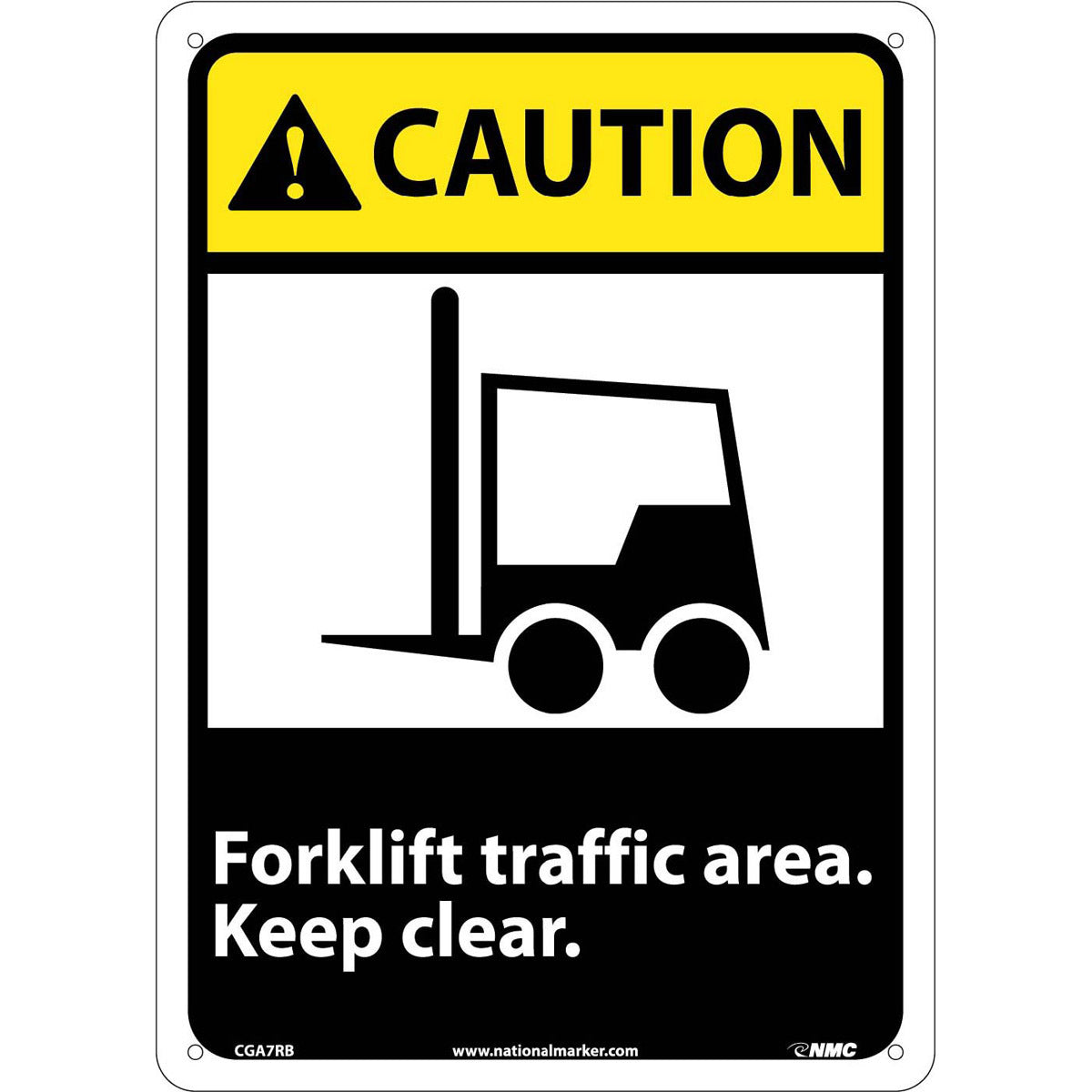 NM 14" X 10" White .05" Rigid Plastic Machine And Operational Sign "CAUTION Forklift traffic area keep clear."-eSafety Supplies, Inc